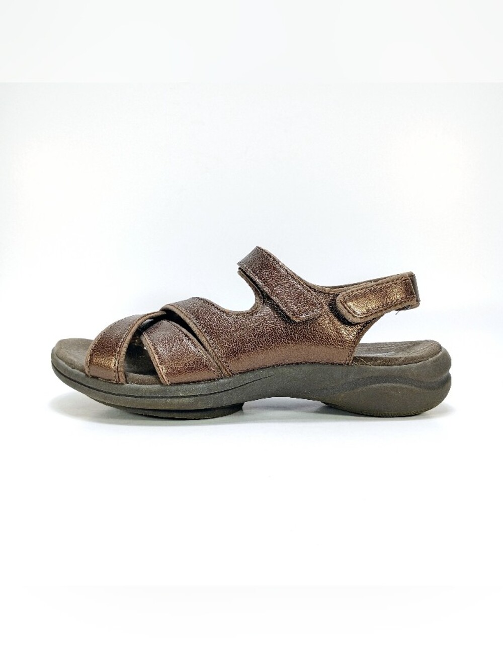 Clarks Collection Womens 7 Wide Fit Pewter Metallic Leather Ankle Strap Sandals - Picture 4 of 10